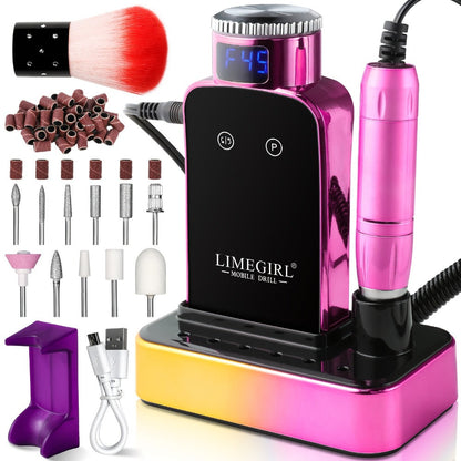 Electric Nail Drill 45000 RPM Cordless Kit with Charging Base, Display and Four Color Options