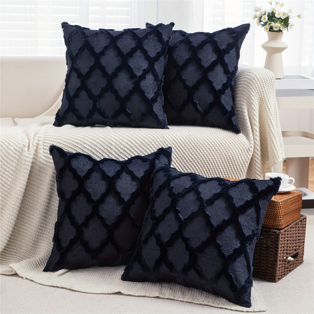 Decorative Pillow Covers 18x18 Set of 4 Boho Soft Plush Faux Wool Throw Pillow Cases with Zipper for Sofa Couch Bedroom Living Room