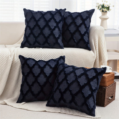 Decorative Pillow Covers 18x18 Set of 4 Boho Soft Plush Faux Wool Throw Pillow Cases with Zipper for Sofa Couch Bedroom Living Room