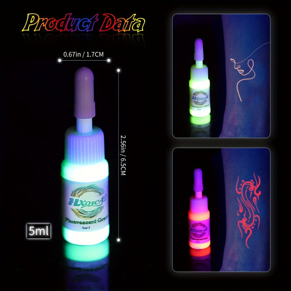 Tattoo Ink 8-Color UV Fluorescent Set with 5ml Bottles and Full Neon Color Range with Item-Specific Color, Capacity and Bottle Choices