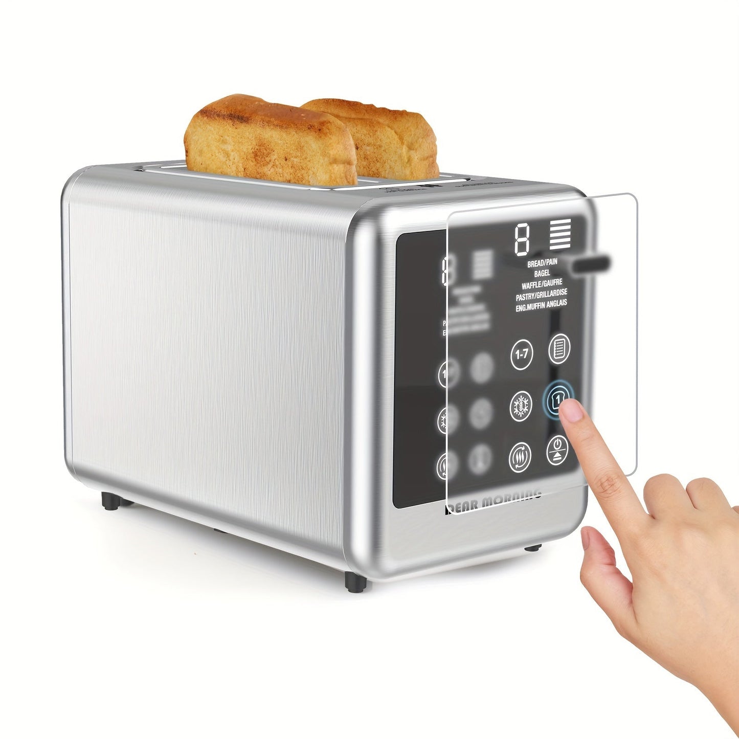 Digital Touch Screen Toaster 2 Slice Stainless Steel with 5 Bread Functions 7 Shade Settings for Home Cooking, Dining and Outdoor Meals