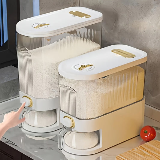 Rice Dispenser with Top-Fill Bin, Measuring Cup and 11 lb or 22.05 lb Gray and White Options