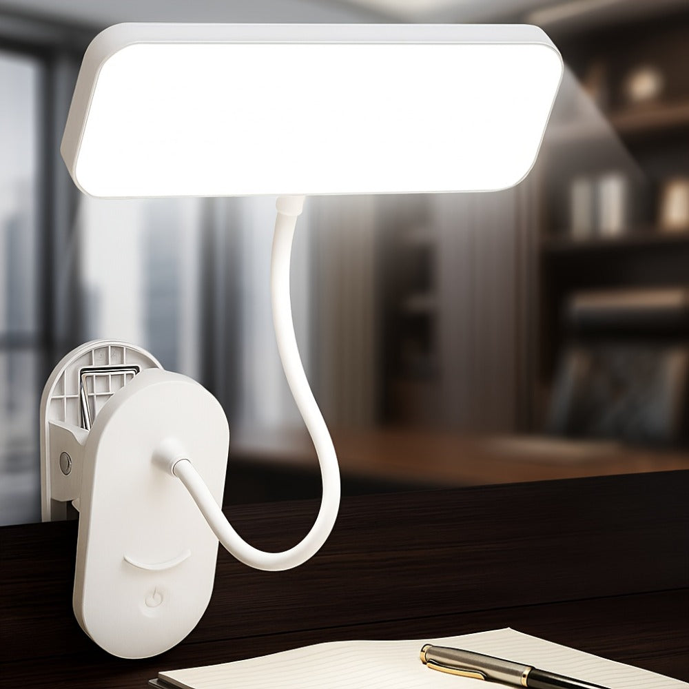 Clamp-On LED Desk Lamp with Flexible 40cm Gooseneck, 6cm Jaw, Three Color Modes and Stepless Dimming