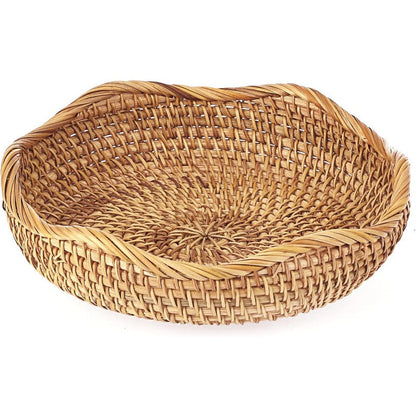 Rattan Tray Bowl – 8.5 Inch Hand Woven Natural Wicker Basket Tray for Fruit, Bread, Keys, Tabletop Decor, Kitchen, Entryway & Living Room
