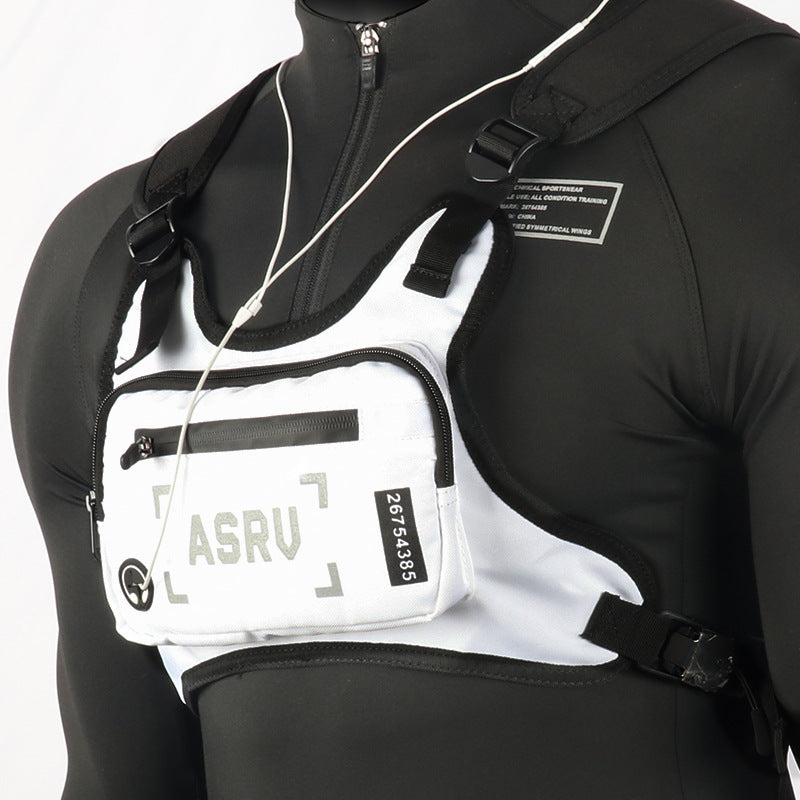 Contrast-Trim Running Vest Chest Pack with Adjustable Harness, Zipper Pockets and White or Black Choice