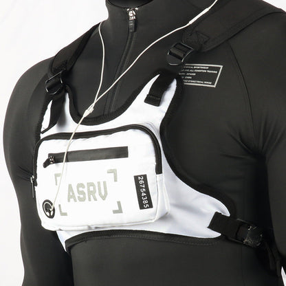 Contrast-Trim Running Vest Chest Pack with Adjustable Harness, Zipper Pockets and White or Black Choice