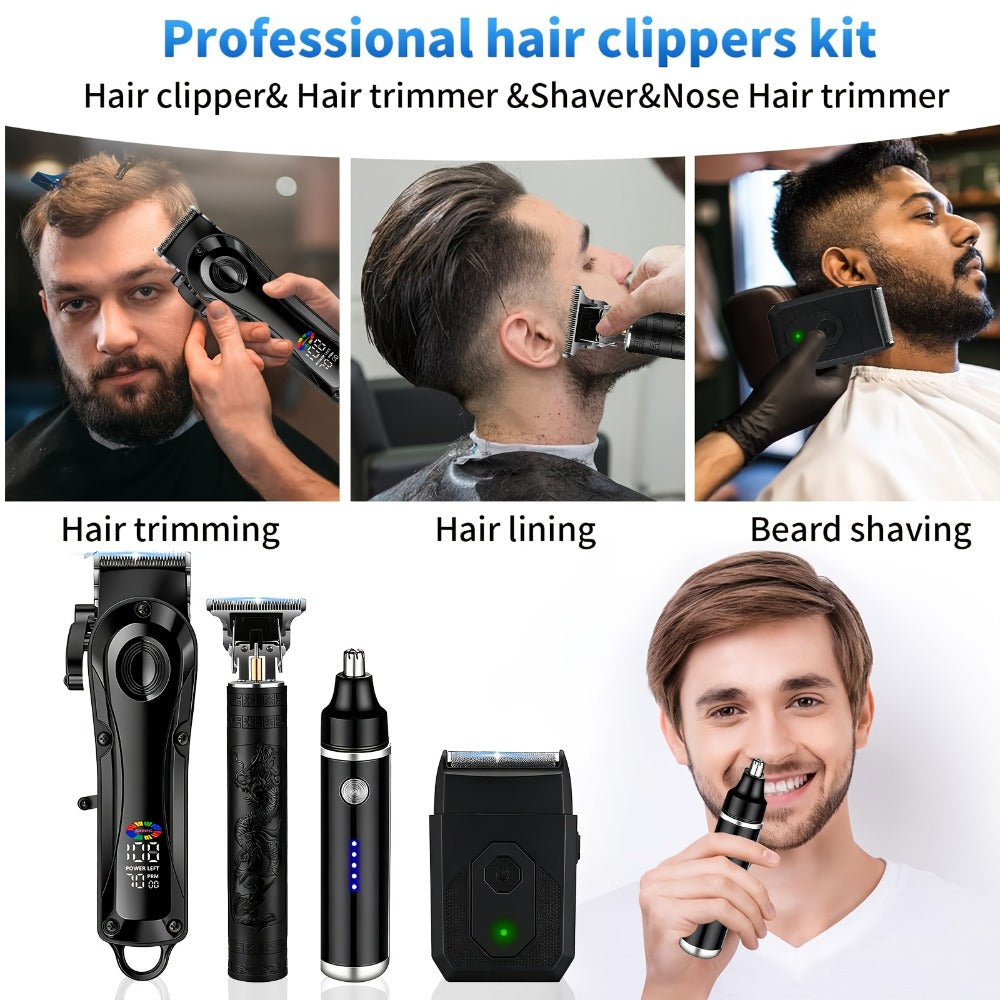 Men's Grooming Set USB Rechargeable Hair Clipper Electric Shaver Nose Ear Hair Trimmer for Everyday Face, Beard and Body Grooming