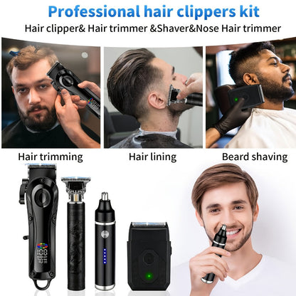 Men's Grooming Set USB Rechargeable Hair Clipper Electric Shaver Nose Ear Hair Trimmer for Everyday Face, Beard and Body Grooming