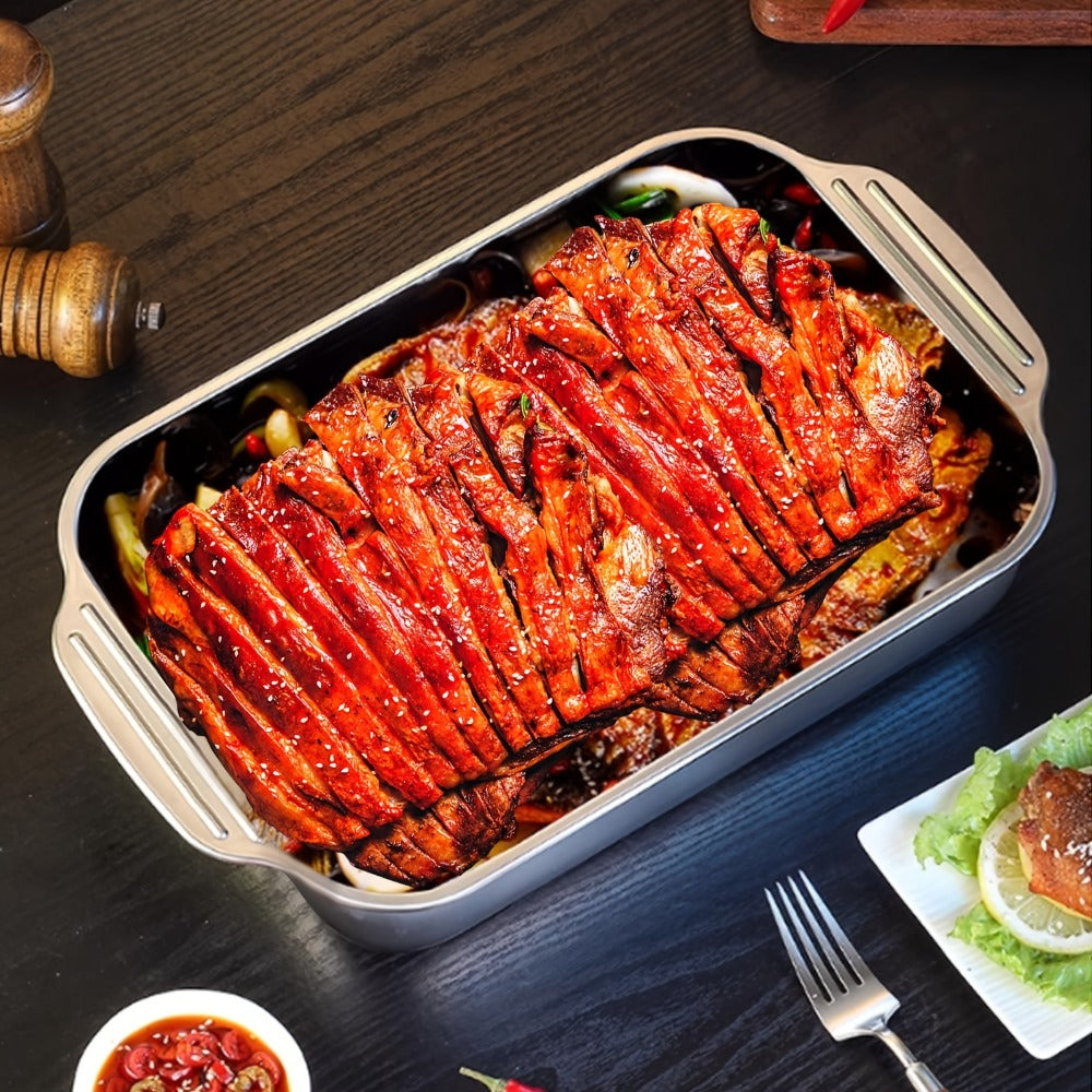 Stainless Steel Deep Baking Tray with Lid 4-Piece Set, 1.59 Gallon Rectangular Roasting Pan with Handle Lids