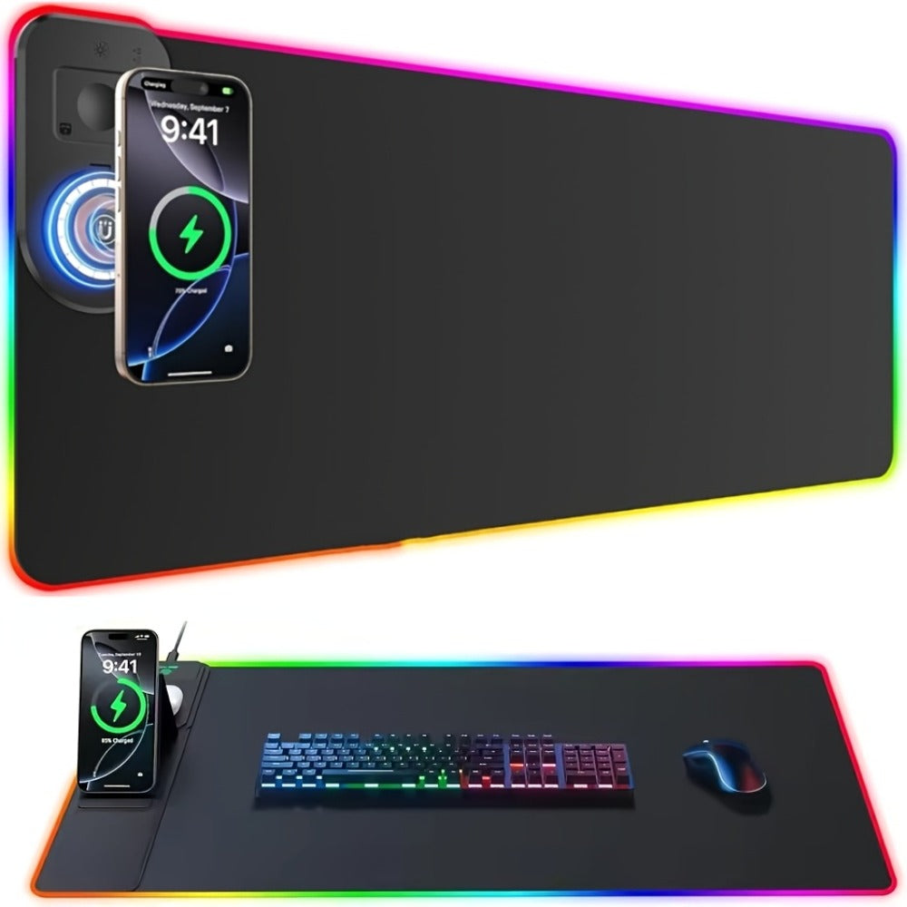 Wireless Charging RGB Mouse Pad Large LED Gaming Desk Mat, Multiple Color Switching, Anti-Slip Wear-Resistant Surface