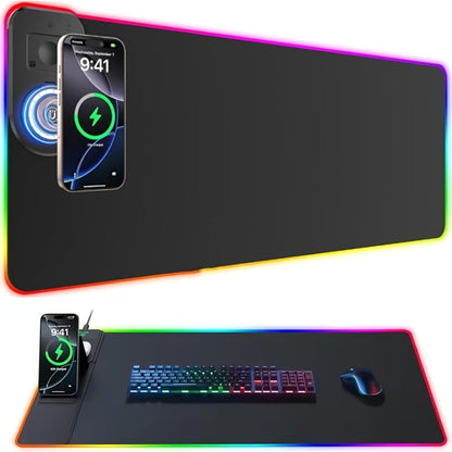Wireless Charging RGB Mouse Pad Large LED Gaming Desk Mat, Multiple Color Switching, Anti-Slip Wear-Resistant Surface