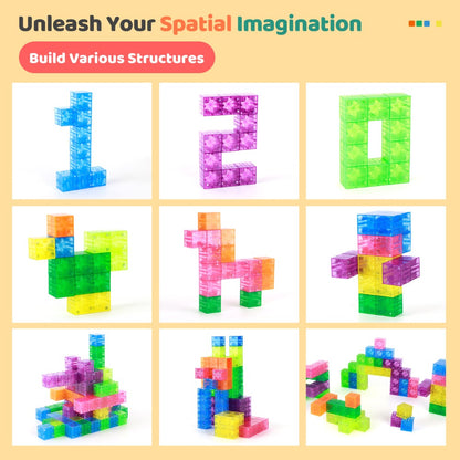 Magnetic Building Blocks 100pcs Colorful Transparent Cube Construction Set, Creative STEM Physics Learning Toy for Boys & Girls