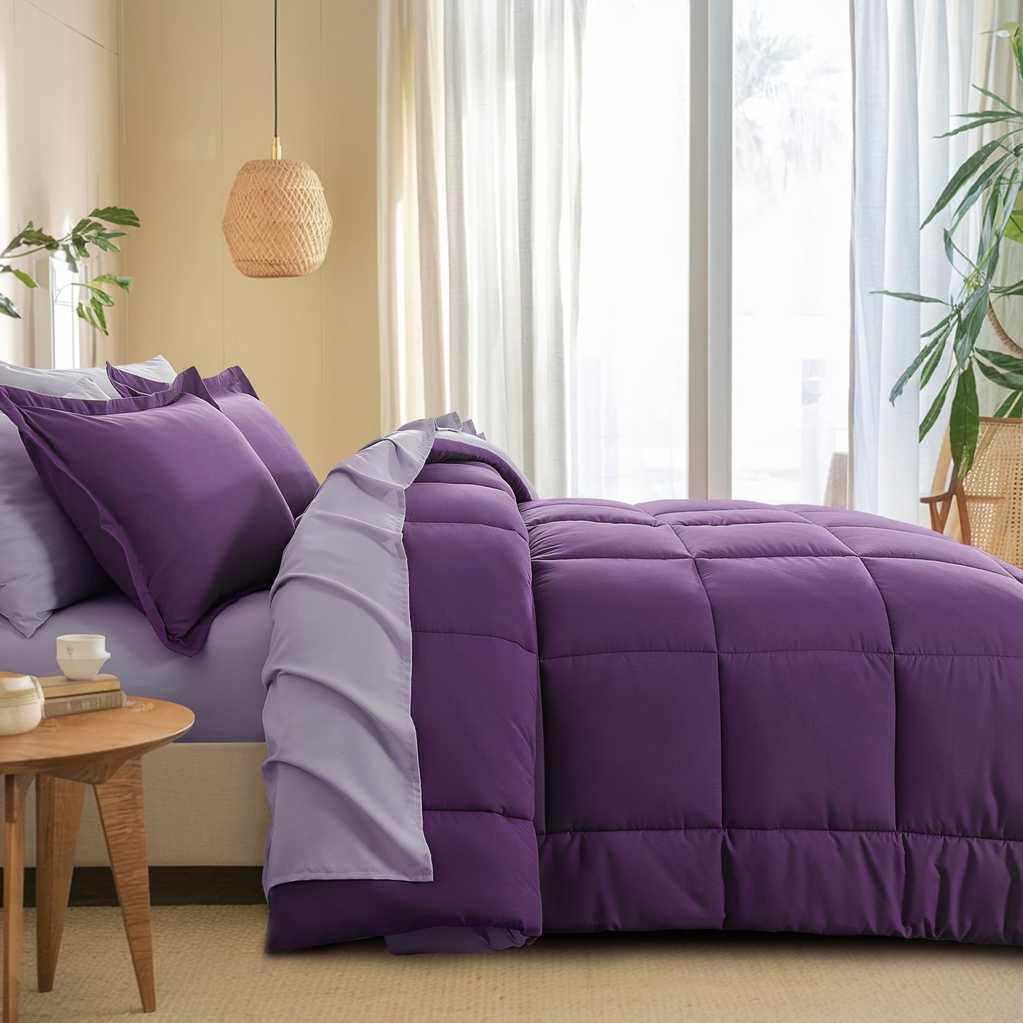 7 Piece Comforter Set Luxury Soft Fluffy Bedding All Season Bed in a Bag with Comforter Fitted Sheet Flat Sheet Pillowcases Hypoallergenic