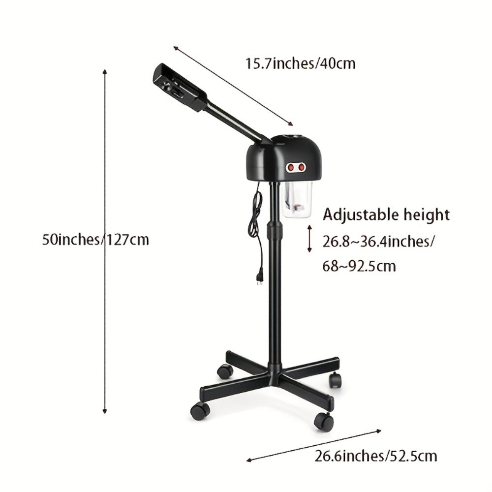 Standing Facial Steamer with Five-Wheel Rolling Base, Black or White Head and Adjustable 26.8–36.4-Inch Height
