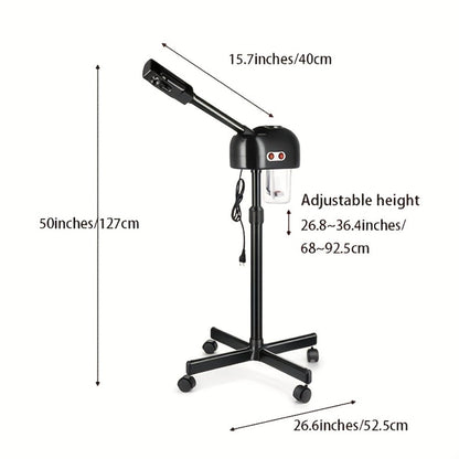 Standing Facial Steamer with Five-Wheel Rolling Base, Black or White Head and Adjustable 26.8–36.4-Inch Height