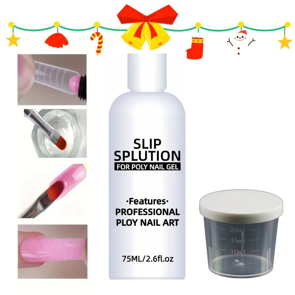 Poly Gel Slip Solution 75ml 2.6oz with Container – Anti-Stick Liquid for Poly Nail Extension Gel Application
