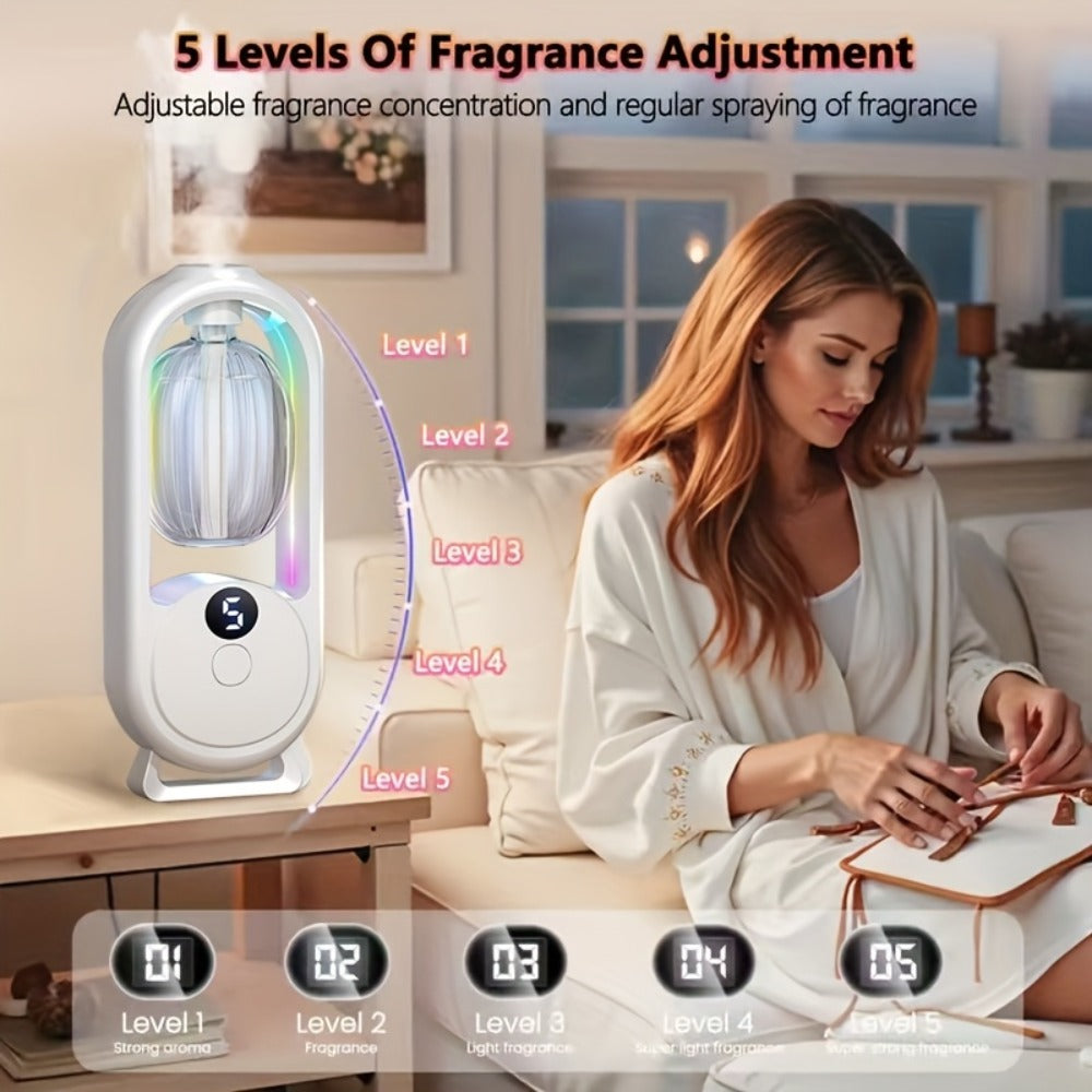 Aroma Diffuser with Five Intensity Settings, Color-Lighted Bottle Window and One- or Three-Oil Bundle Options