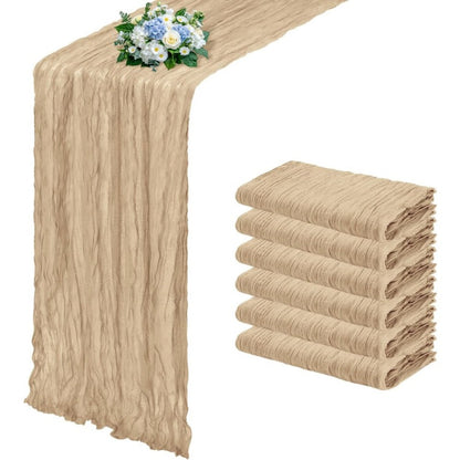 Six-Piece Cheesecloth Table Runner Set, 21.7 x 72.8 Inches Each in Nine Colors for Dining and Events