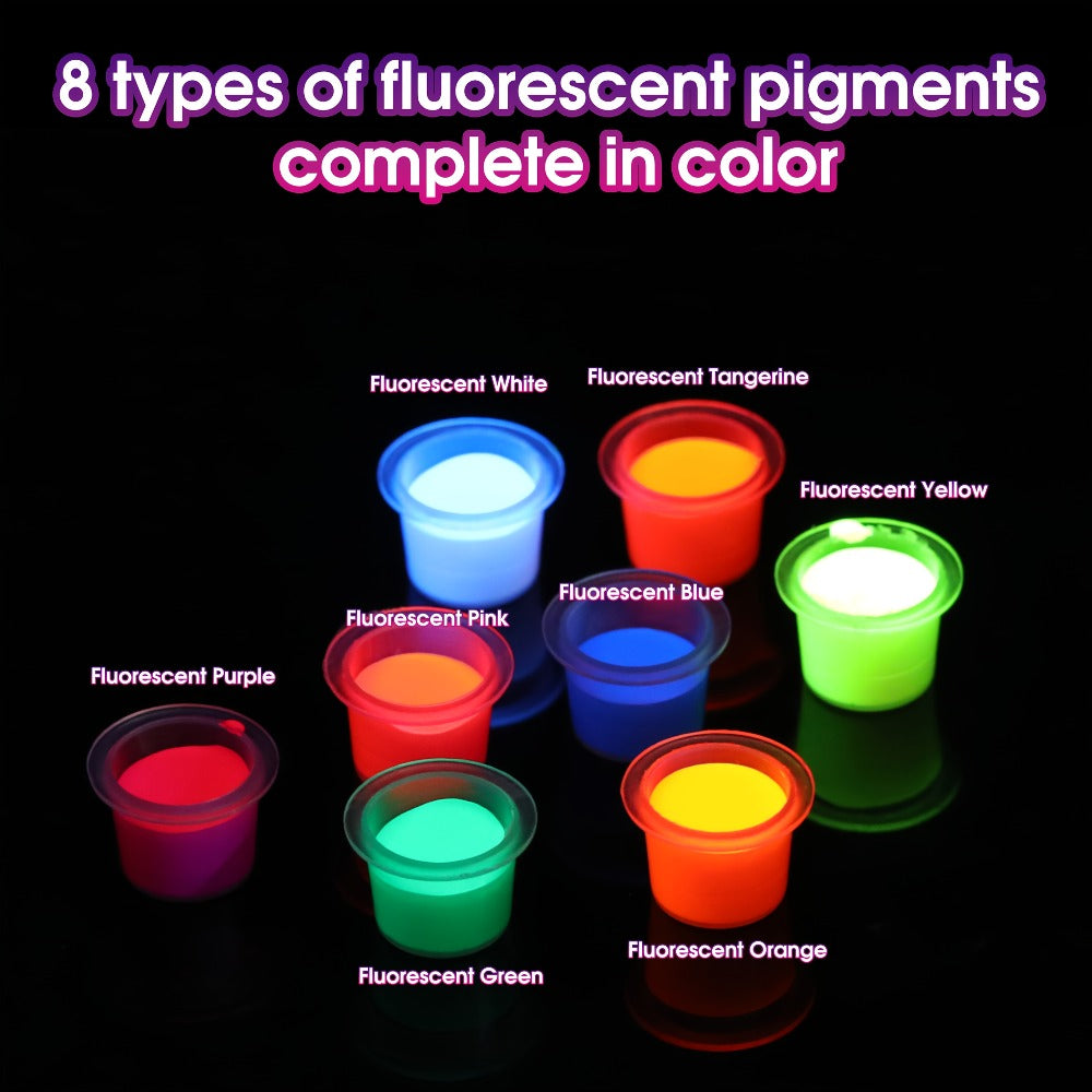 Tattoo Ink 8-Color UV Fluorescent Bottle Set with Violet and Neon Shades Across the with Item-Specific Color, Capacity and Bottle