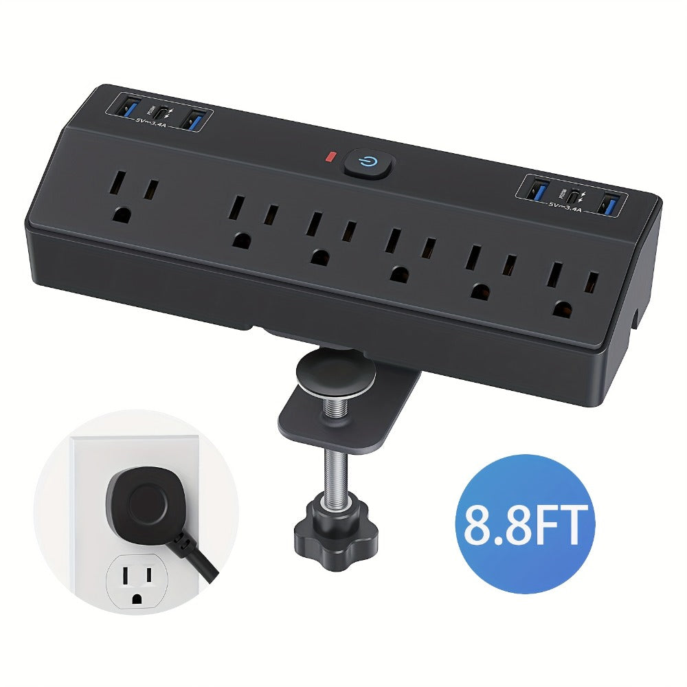 Power Strip Desk Clamp 12-in-1 with 6 AC Outlets, 4 USB-A, Dual PD 20W USB-C and 1800J Surge Rating