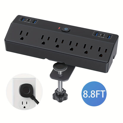 Power Strip Desk Clamp 12-in-1 with 6 AC Outlets, 4 USB-A, Dual PD 20W USB-C and 1800J Surge Rating