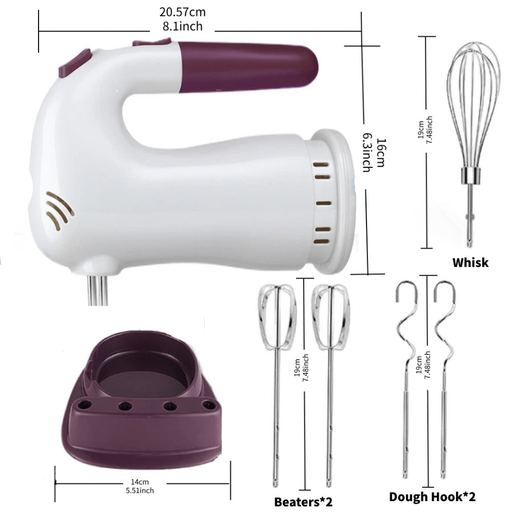 Hand Mixer Electric 400W with Storage Stand & 5-Speed Turbo Boost, 5 Stainless Steel Attachments for Baking Cream Cake Dough Cookie