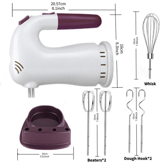 Hand Mixer Electric 400W with Storage Stand & 5-Speed Turbo Boost, 5 Stainless Steel Attachments for Baking Cream Cake Dough Cookie