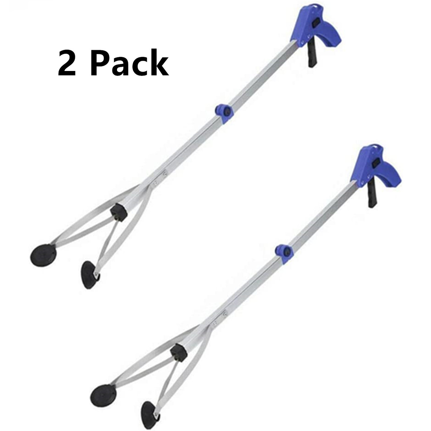 32-Inch Foldable Reacher Grabber 2-Pack with Aluminum Extenders, Rubber Suction Cup Grippers and Ergonomic Handles