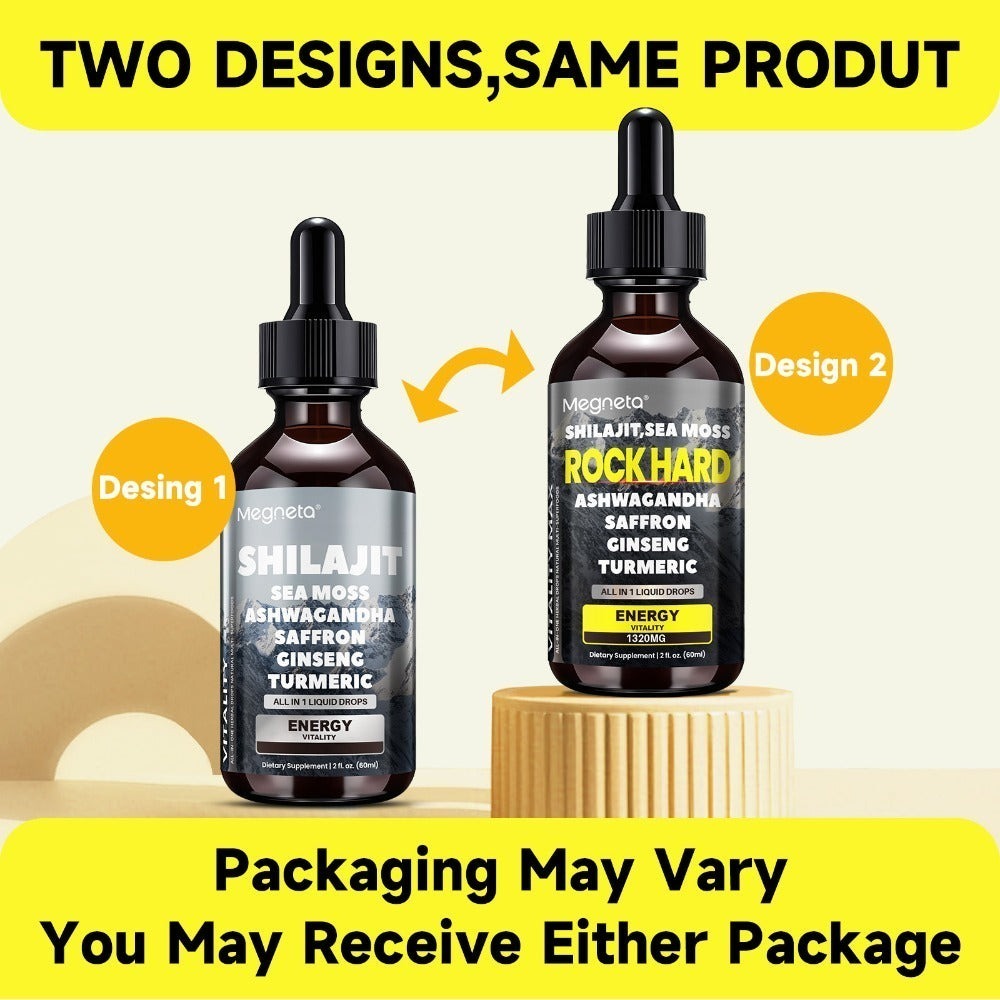 Two-Piece Men's Health Supplement Set with One Capsule Bottle and One Liquid Dropper Bottle in Coordinated Packaging