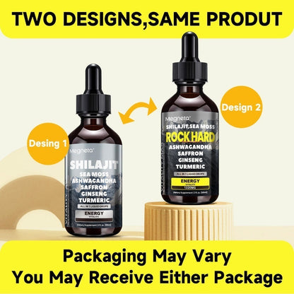 Two-Piece Men's Health Supplement Set with One Capsule Bottle and One Liquid Dropper Bottle in Coordinated Packaging