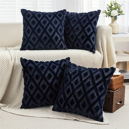 Luxury Faux Wool Pillow Covers 18x18 Set of 4 Boho Soft Plush Decorative Cushion Cases with Zipper for Couch Sofa Living Room