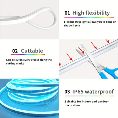 Neon LED Strip Lights 10m 32.8ft with Power Adapter, 24V Flexible Neon Light Strip in White, White