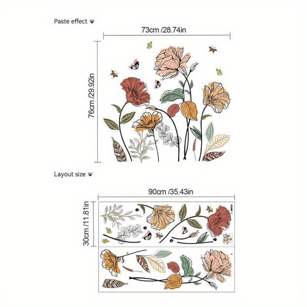 Bohemian Floral Wall Decals Self-Adhesive Wildflower Stickers for Living Room Bedroom TV Wall Art Decor