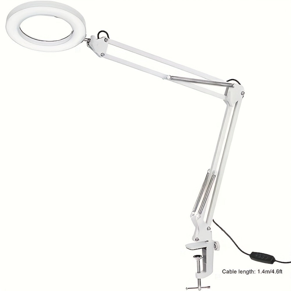 15X Magnifying Lamp with Clamp & Flexible Arm, USB LED Desk Light, 3 Color Modes 10 Brightness Levels