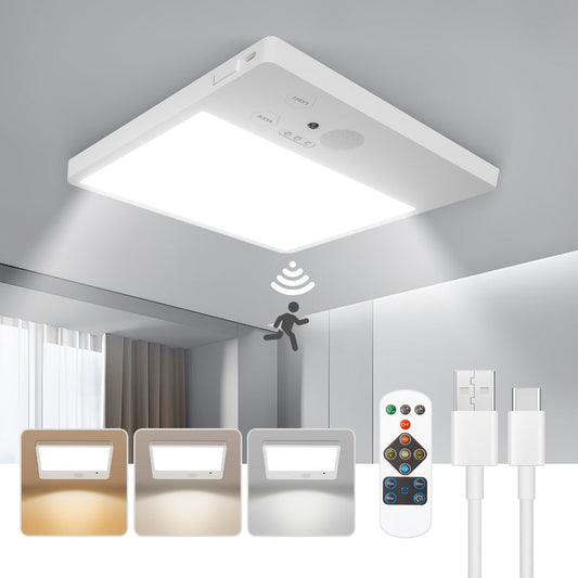 Wireless LED Ceiling Light Motion Sensor Rechargeable Battery Powered 3 Color Temperatures for Home Cooking, Dining and Outdoor Meals