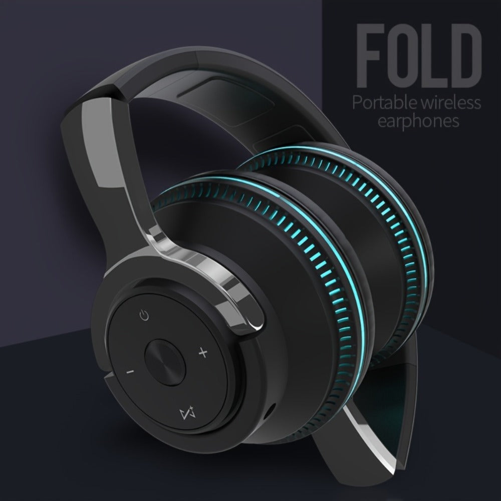 Foldable Wireless Over-Ear Headphones with FM Radio, TF Card, LED Accent Lights, 3.5mm AUX and Four Colors