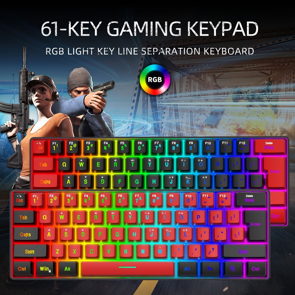 60% Mini Wired Gaming Keyboard SNPURDIRI RGB Backlit Ultra-Compact Film Keys – Space-Saving Tenkeyless Design for PC Gamers