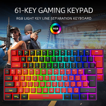 60% Mini Wired Gaming Keyboard SNPURDIRI RGB Backlit Ultra-Compact Film Keys – Space-Saving Tenkeyless Design for PC Gamers
