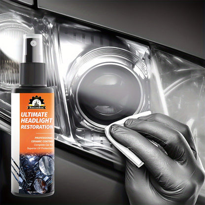 Car Headlight Polish Spray Bottle with Sponge Applicator for Manual Lens Surface Cleaning and Buffing