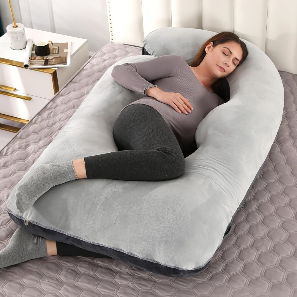 Pregnancy Pillow J-Shape 60 Inch Full Body Maternity Pillow with Velvet Cover for Entryways, Bedrooms and Living Spaces