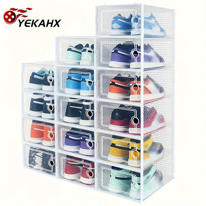 Clear Stackable Shoe Storage Organizer Boxes 12/15 Pack, Space-Saving Shoe Boxes for Closet & Entryway