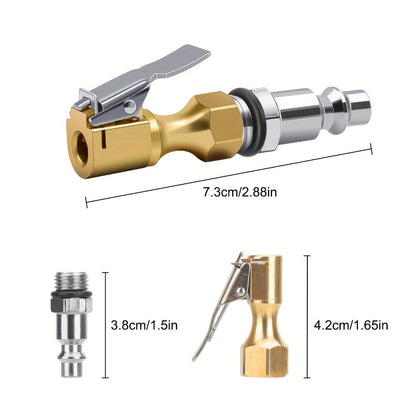 Air Chuck Lock-On Tire Inflator 3-Piece Set – Closed Flow Clip-On, 250 PSI, Schrader Valve Compatible, Heavy-Duty Copper for Car