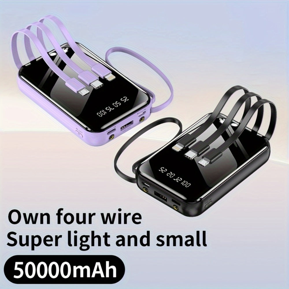 Power Bank 50000mAh 22.5W with Integrated Cable Array, Digital Display and LED Flashlight in Two Colors