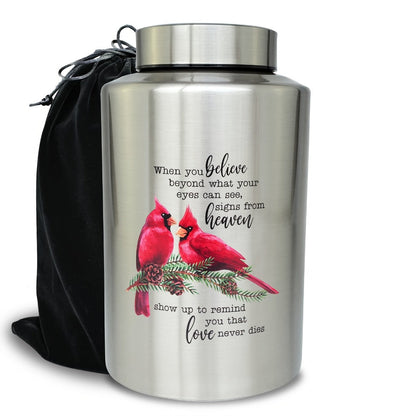Cremation Urns for Human Ashes Large, Stainless Steel Memorial Urn Holds, Decorative Butterfly Cardinal Fairy Design