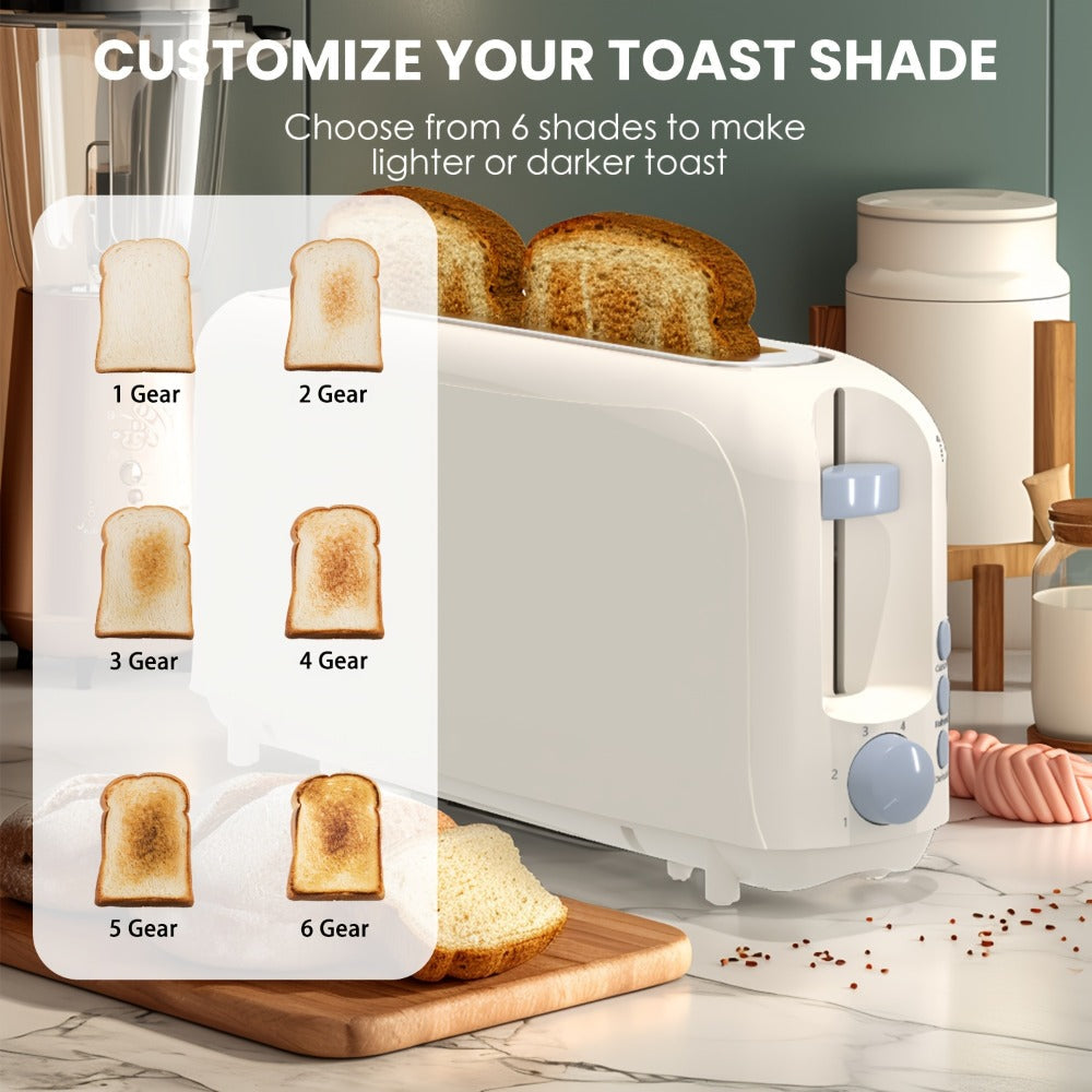 2 Slice Slim Toaster with 6 Shade Settings, Cancel Reheat Defrost Functions, Removable Crumb Tray – Compact 750W Bread Toaster for Kitchen