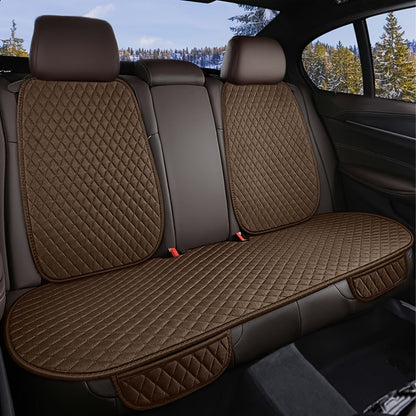 Car Seat Covers 3-Piece Diamond-Quilted Linen Set with Two Front Pieces and One Rear Bench Piece
