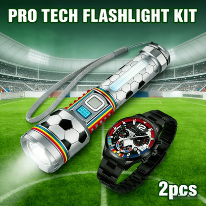 Flashlight & Watch Gift Set - Super Bright LED Handheld Flashlight with Multifunctional Watch, Adjustable Focus