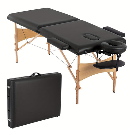 2-Fold Portable Massage Table with Face Cradle & Carrying Bag, Adjustable Height PU Leather Lash Bed