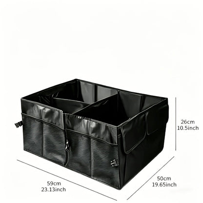 Car Trunk Organizer, Foldable Nylon Cargo Box with Adjustable Securing Straps, Side Pockets and Carry Handles