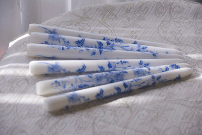 Taper Candles Blue White Porcelain 6-Pack 10 Inch for Everyday Face, Beard and Body Grooming
